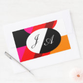 Sticker Rectangulaire Double monogrammaire noir et blanc et rouge (Enveloppe)