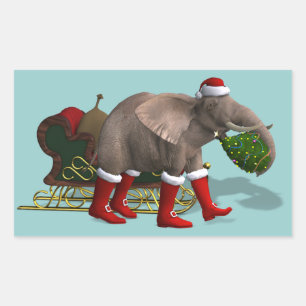 Sticker Rectangulaire Doux Père Noël Eléphant