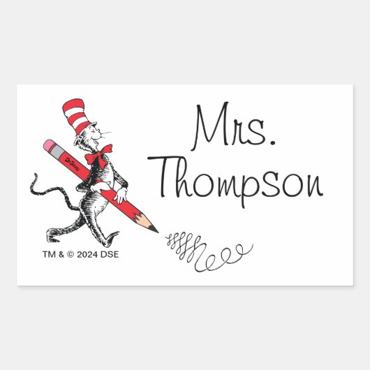 Sticker Rectangulaire Dr Seuss | Chat dans le nom écrit du Casquette (Devant)
