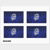 Sticker Rectangulaire Dragon Bleu dans Chrome Styles de fibre de carbone (Feuille)