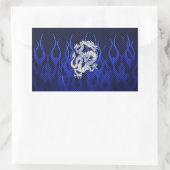 Sticker Rectangulaire Dragon Bleu dans Chrome Styles de fibre de carbone (Sac)