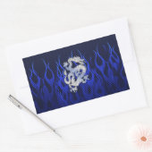 Sticker Rectangulaire Dragon Bleu dans Chrome Styles de fibre de carbone (Enveloppe)