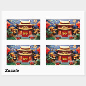 Sticker Rectangulaire Dragon chinois Nouvel An 2024 Temple RectS (Feuille)