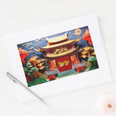 Sticker Rectangulaire Dragon chinois Nouvel An 2024 Temple RectS (Enveloppe)