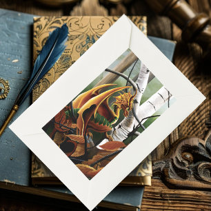 Sticker Rectangulaire Dragon d'automne Imaginaire vert orange