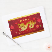 Sticker Rectangulaire Dragon de Nouvel An Chinois 2024 Lanternes Stylisé (Enveloppe)