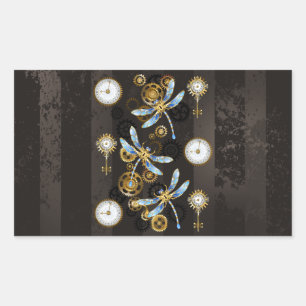 Sticker Rectangulaire Dragonflies de Steampunk sur arrière - plan rayé b