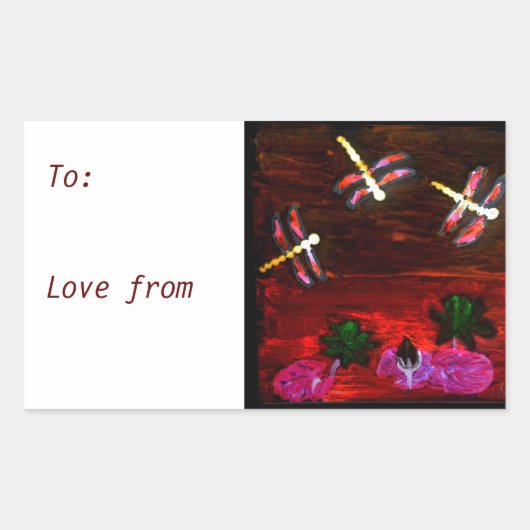 Sticker Rectangulaire Dragonfly Nénuphar Pond (Devant)