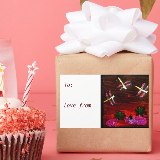 Sticker Rectangulaire Dragonfly Nénuphar Pond (Fête)