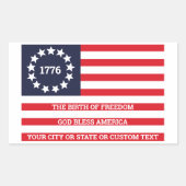 Sticker Rectangulaire Drapeau 1776 Texte facultatif American Betsy Ross (Devant)