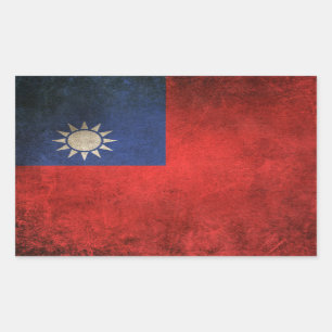 Sticker Rectangulaire Drapeau affligé par cru de Taïwan
