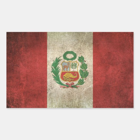 Sticker Rectangulaire Drapeau affligé par cru du Pérou (Devant)