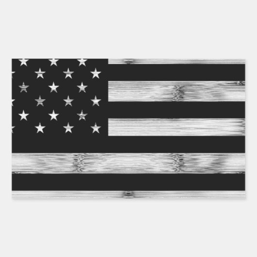 Sticker Rectangulaire Drapeau américain Bois rustique Noir Blanc Patriot (Devant)