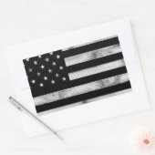 Sticker Rectangulaire Drapeau américain Bois rustique Noir Blanc Patriot (Enveloppe)