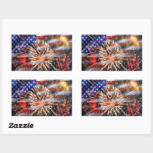 Sticker Rectangulaire Drapeau américain et feux d'artifice (Feuille)