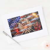 Sticker Rectangulaire Drapeau américain et feux d'artifice (Enveloppe)