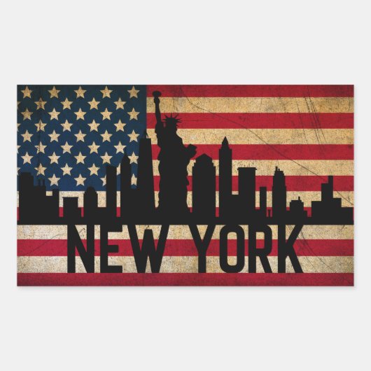Sticker Rectangulaire Drapeau américain Patriotique New York Skyline (Devant)