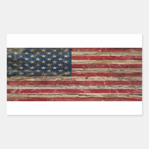 Sticker Rectangulaire Drapeau américain vintage en bois