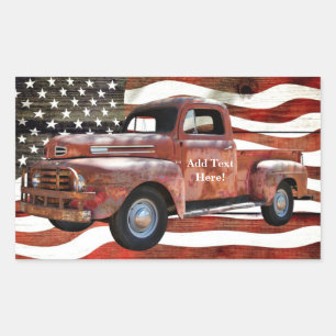 Sticker Rectangulaire Drapeau américain vintage Red Truck