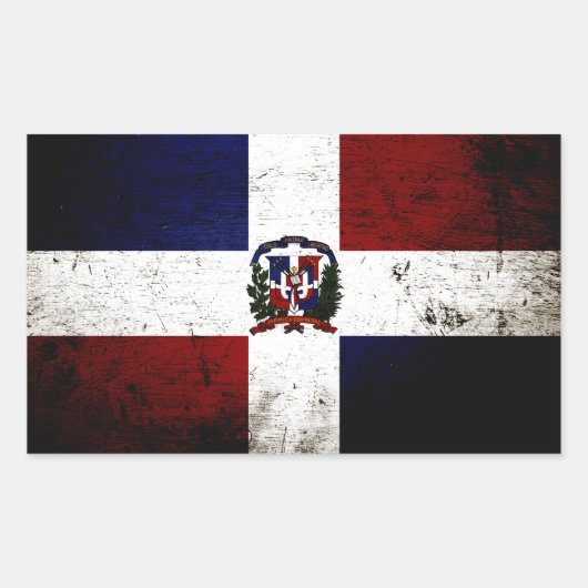 Sticker Rectangulaire Drapeau Black Grunge République Dominicaine (Devant)