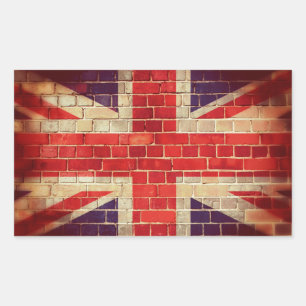 Sticker Rectangulaire Drapeau britannique vintage sur un mur de briques