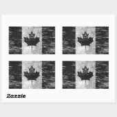 Sticker Rectangulaire Drapeau canadien griffé et usé, noir (Feuille)