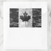 Sticker Rectangulaire Drapeau canadien griffé et usé, noir (Sac)