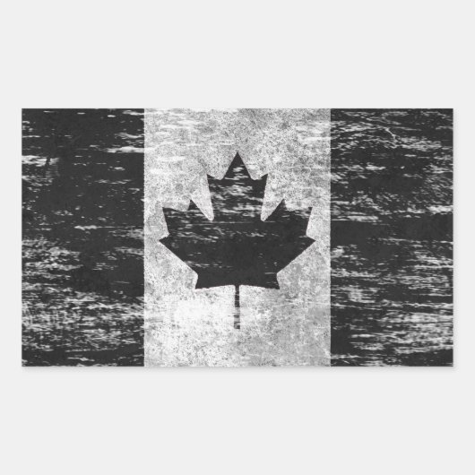 Sticker Rectangulaire Drapeau canadien griffé et usé, noir (Devant)