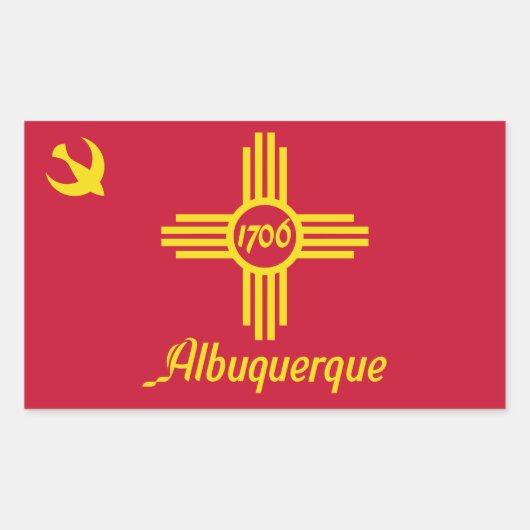 Sticker Rectangulaire Drapeau d'Albuquerque, Nouveau-Mexique Bâton recta (Devant)