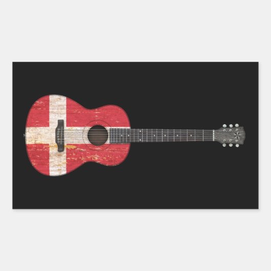 Sticker Rectangulaire Drapeau danois vieilli et usé Guitare acoustique,  (Devant)
