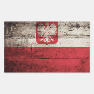 Sticker Rectangulaire Drapeau de la Pologne sur le vieux grain en bois