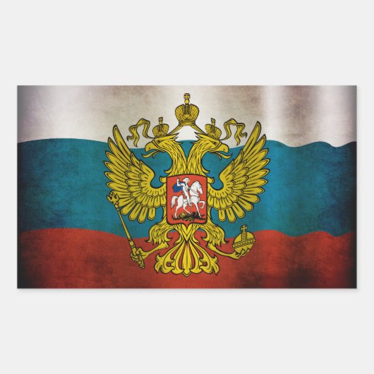Sticker Rectangulaire Drapeau de la Russie qui flotte (Devant)