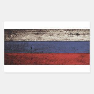 Sticker Rectangulaire Drapeau de la Russie sur le vieux grain en bois