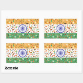 Sticker Rectangulaire Drapeau de l'Inde avec des objets culturels (Feuille)