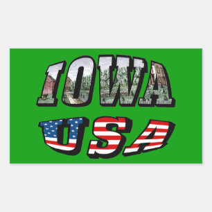 Sticker Rectangulaire Drapeau de l'Iowa USA - Texte de la photo