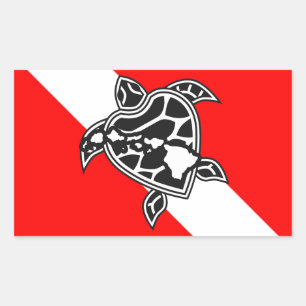 Sticker Rectangulaire Drapeau de piqué de tortue d'Hawaï