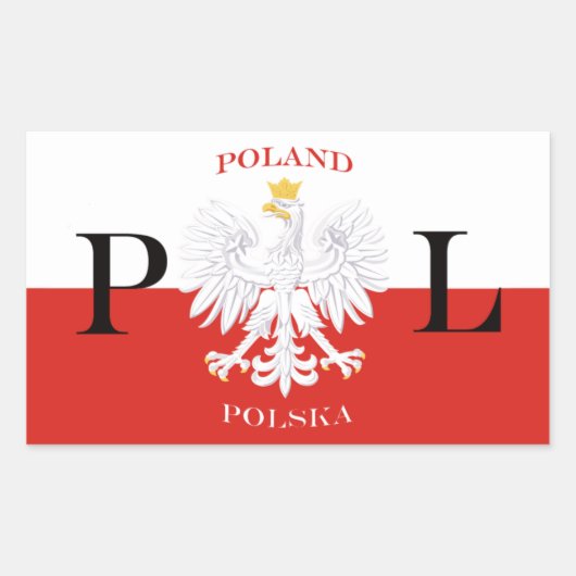 Sticker Rectangulaire Drapeau de Pologne Aigle blanc Polska (Devant)