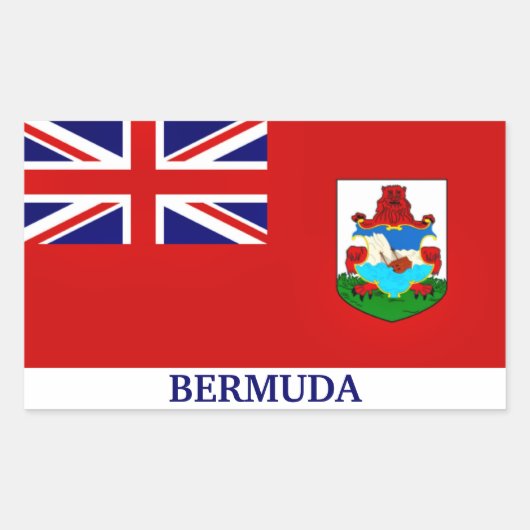 Sticker Rectangulaire Drapeau des Bermudes, étiqueté, (Devant)