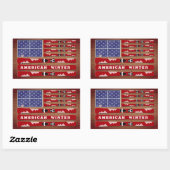 Sticker Rectangulaire Drapeau des Etats-Unis avec mur de bois (Feuille)