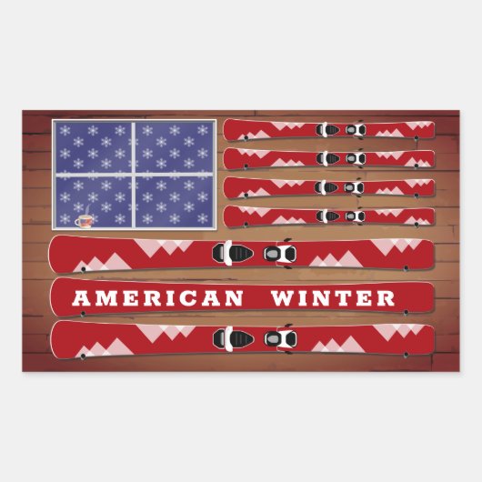 Sticker Rectangulaire Drapeau des Etats-Unis avec mur de bois (Devant)