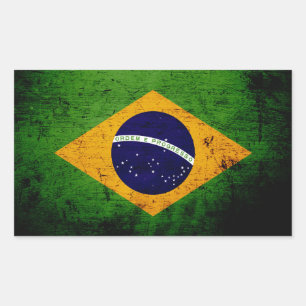 Sticker Rectangulaire Drapeau du Brésil Black Grunge