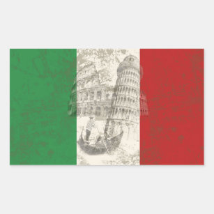 Sticker Rectangulaire Drapeau et symboles de l'Italie ID157