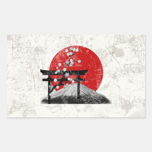 Sticker Rectangulaire Drapeau et symboles du Japon ID153 (Devant)