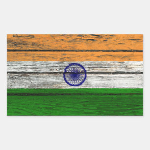 Sticker Rectangulaire Drapeau indien avec effet de grain de bois brut