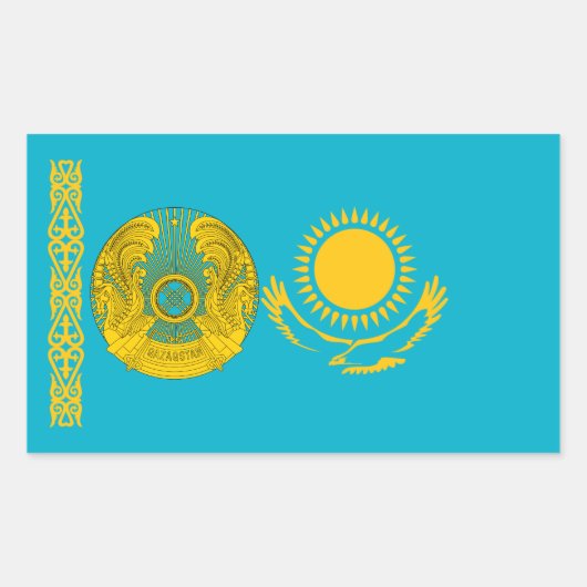 Sticker Rectangulaire Drapeau kazakh et Emblème national, Kazakhstan (Devant)
