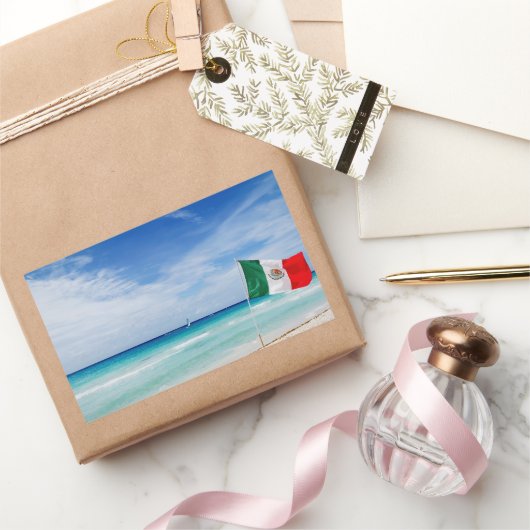 Sticker Rectangulaire Drapeau mexicain sur Sandy Beach (Cadeaux)