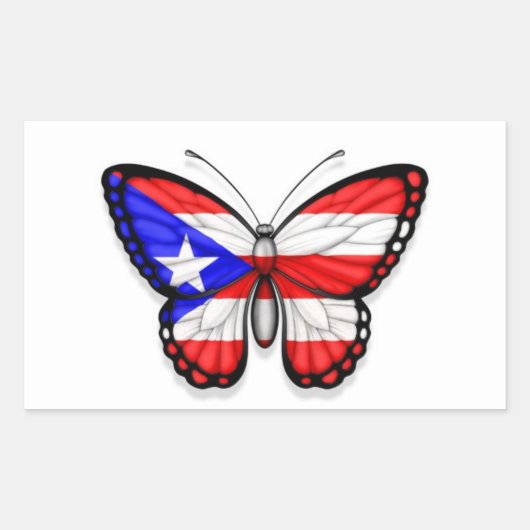 Sticker Rectangulaire Drapeau papillon Porto Rico (Devant)