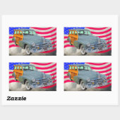 Sticker Rectangulaire Drapeau Pontiac Silver Streak Woody Et US 1948 (Feuille)