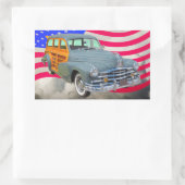 Sticker Rectangulaire Drapeau Pontiac Silver Streak Woody Et US 1948 (Sac)