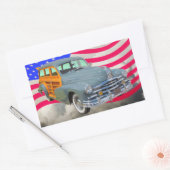 Sticker Rectangulaire Drapeau Pontiac Silver Streak Woody Et US 1948 (Enveloppe)